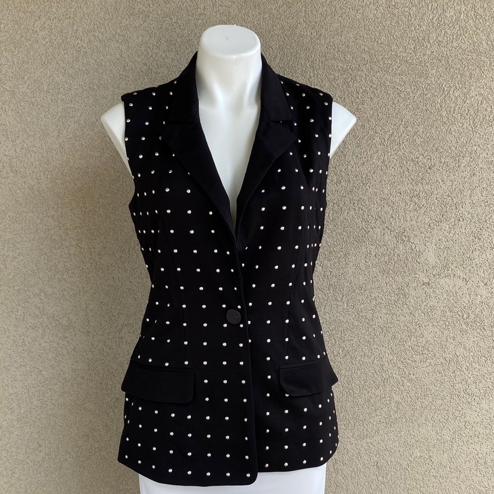 Black Silver Studded Front Tuxedo Blazer Vest - Picture 2 of 7